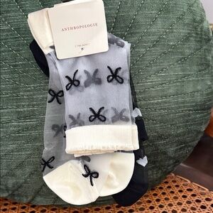 NWT Anthropologie Two Pair Sheer Bow & Heart Socks